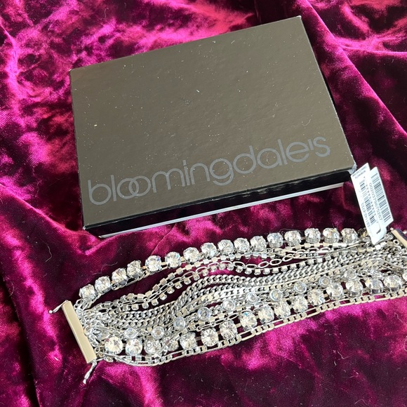 bracelet NWT ABS Allen Schwartz bling sparkle rhinestones multi chains - Picture 3 of 16